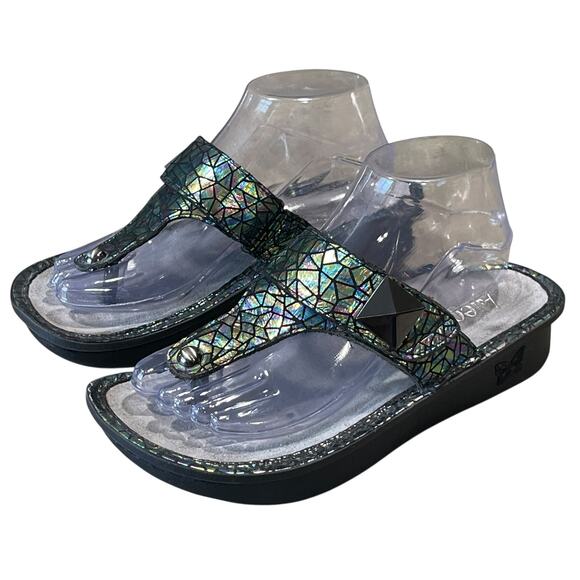 Alegria Carina Tectonic Leather Platform Thong Sandals Size EU 38 US 8-8.5 - Picture 1 of 11